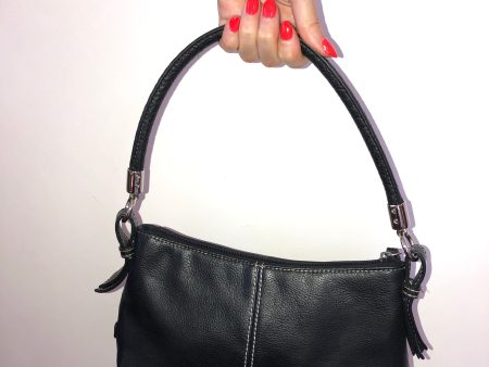 Black Leather Stitch Purse Hot on Sale