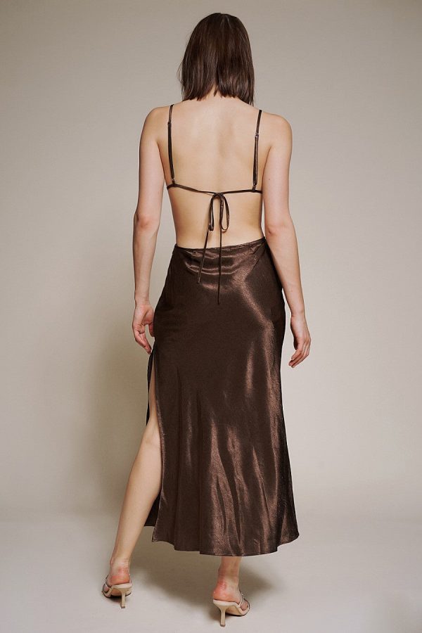 Chocolate Satin Maxi Dress Discount