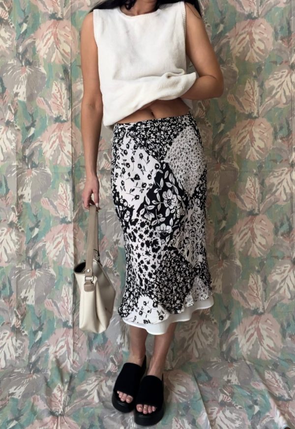 Vintage Silk Floral Diamond Print Skirt Sale