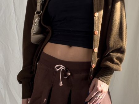 Y2k Brown Pleated Mini Skirt For Discount